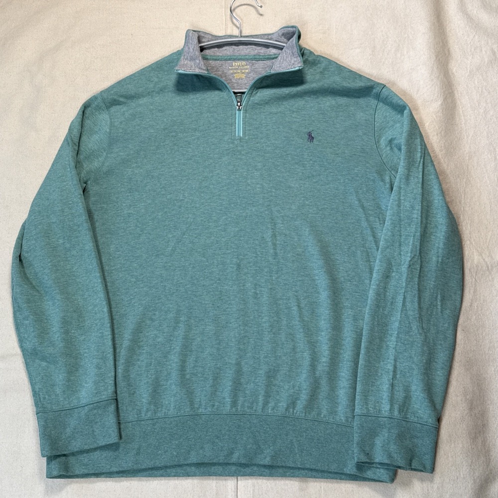 Ralph Lauren Polo 1/4 Zip Heather Green Blue Aqua Pullover Sweater Sz XL